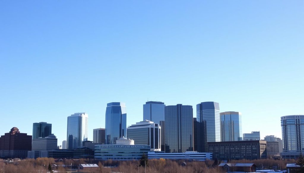 Alberta skyline with financial district representing debt solutions in Alberta Alberta skyline with financial district representing debt solutions in Alberta