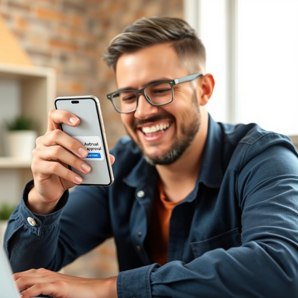Business owner receiving business loans in Canada approval notification Business owner receiving business loans in Canada approval notification