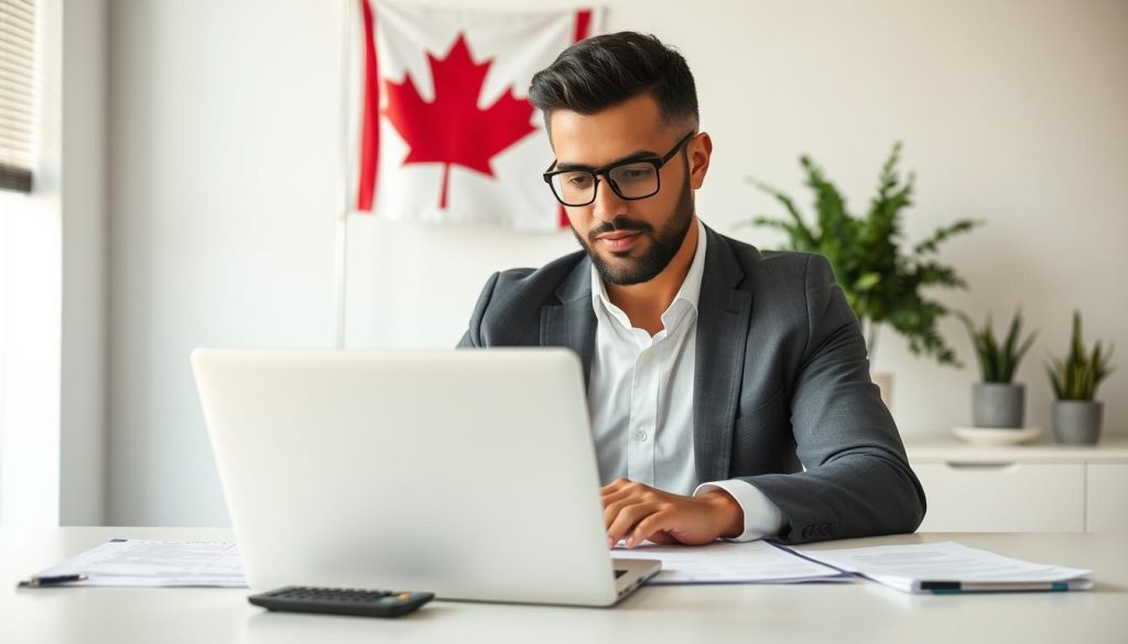 Business owner reviewing business loans in Canada options on laptop Business owner reviewing business loans in Canada options on laptop