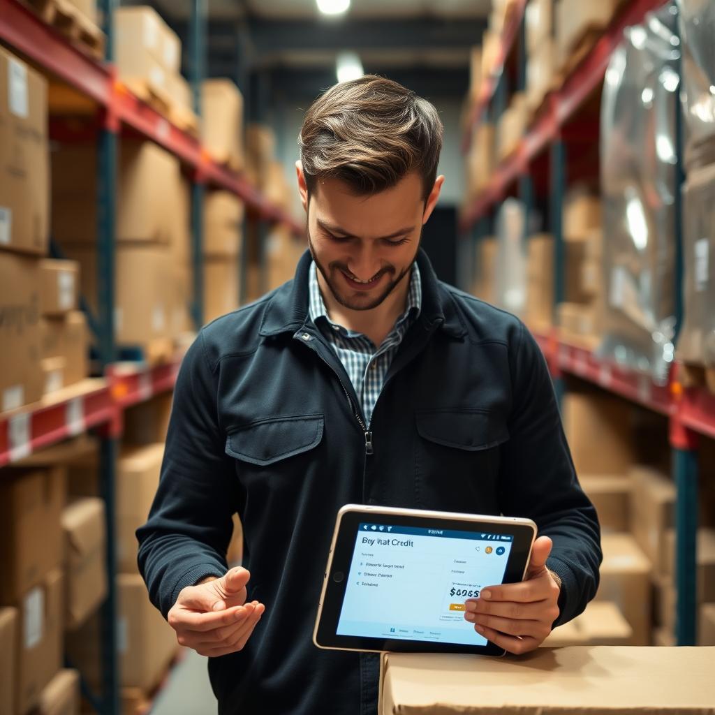 Business owner using line of credit for inventory purchase Business owner using line of credit for inventory purchase