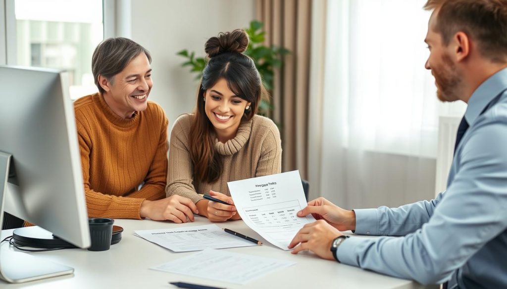 Canadian couple reviewing mortgage options with a financial advisor