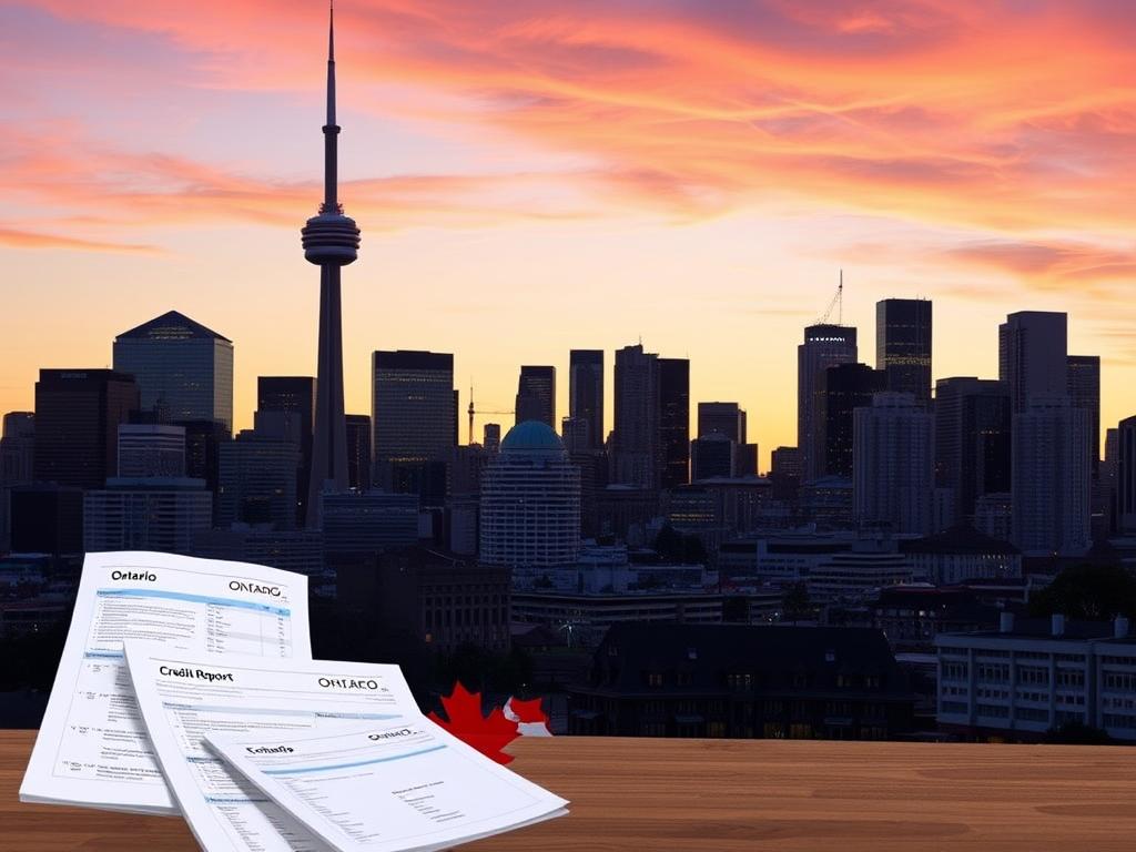 Ontario credit report resources with Toronto skyline Ontario credit report resources with Toronto skyline