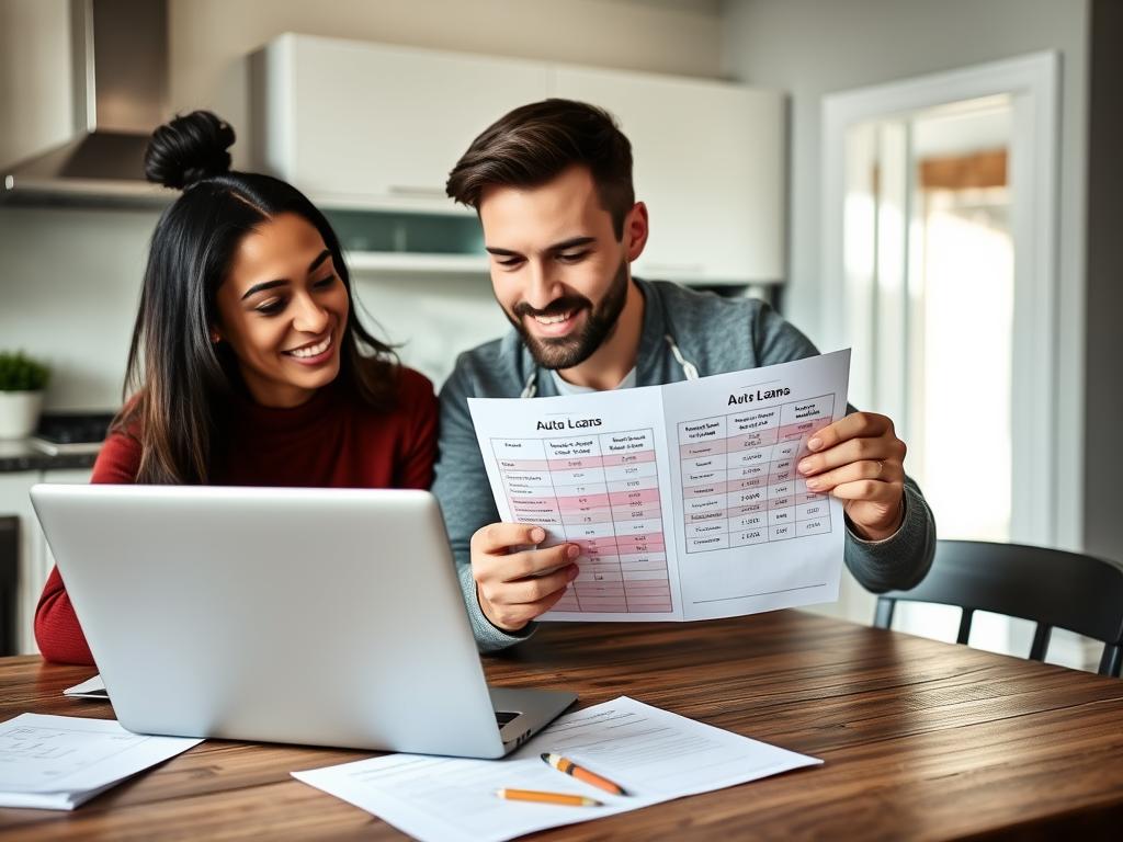Person reviewing auto loan documents with provincial comparison chart Person reviewing auto loan documents with provincial comparison chart