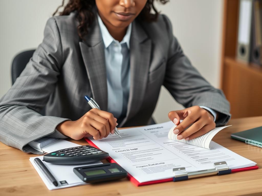 Person reviewing credit report and taking notes on improvement strategies Person reviewing credit report and taking notes on improvement strategies