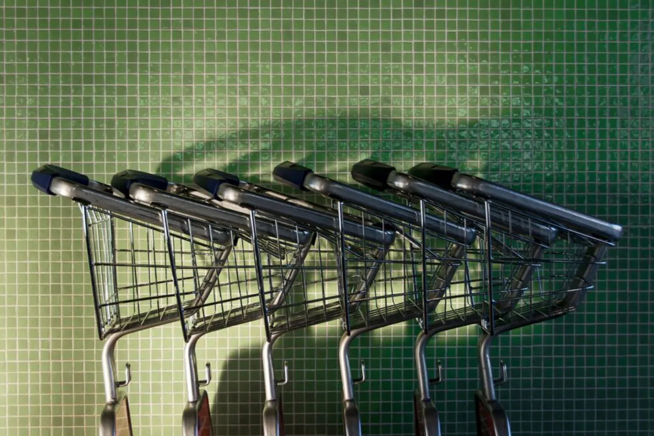 Supermarket carts in Canada, where the Groceries and Essentials Benefit gets spent